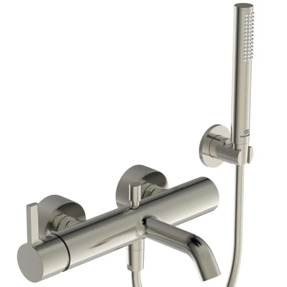 Waschtischarmatur mit Handbrause, Wandmontage, Brauseschlauch und Wandhalter in silberner Ausführung von Ideal Standard.